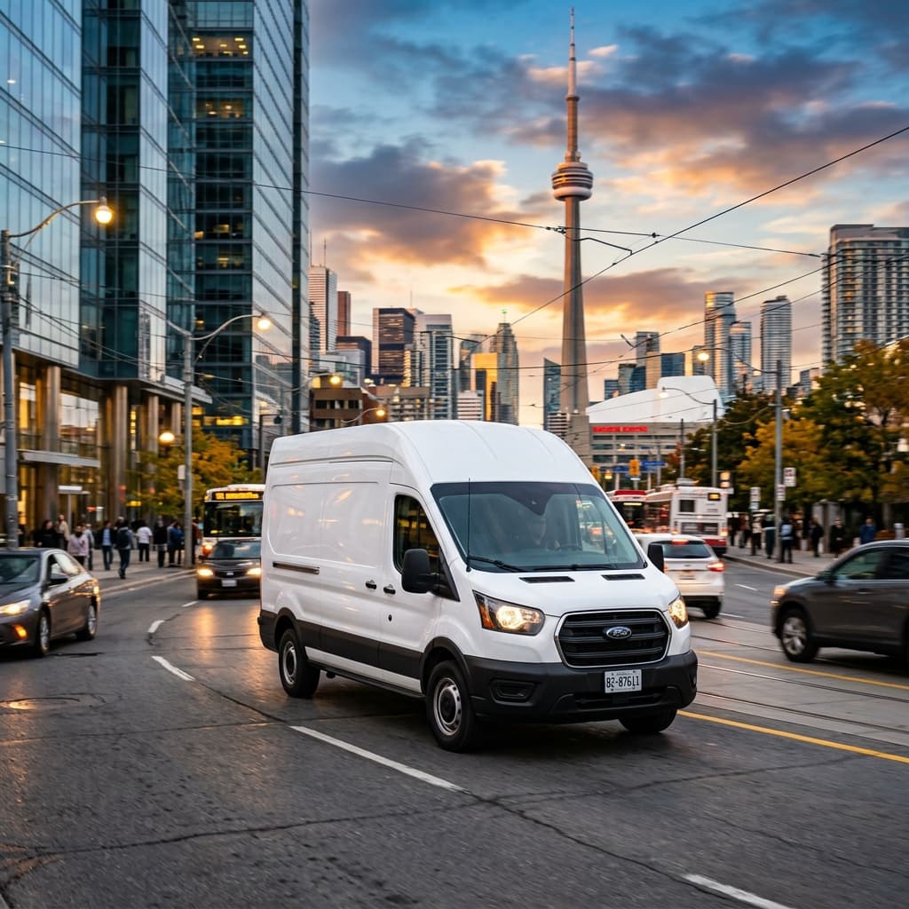 Clean White Delivery Van in Downtown Toronto