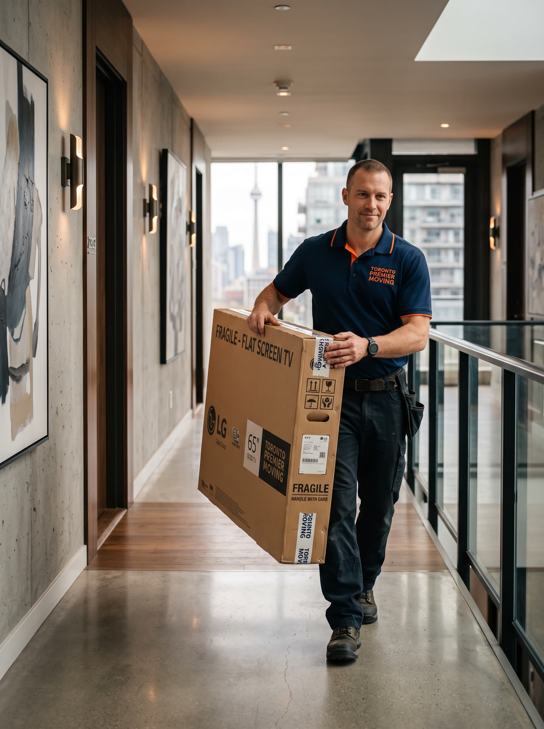 Mover carefully carrying a TV